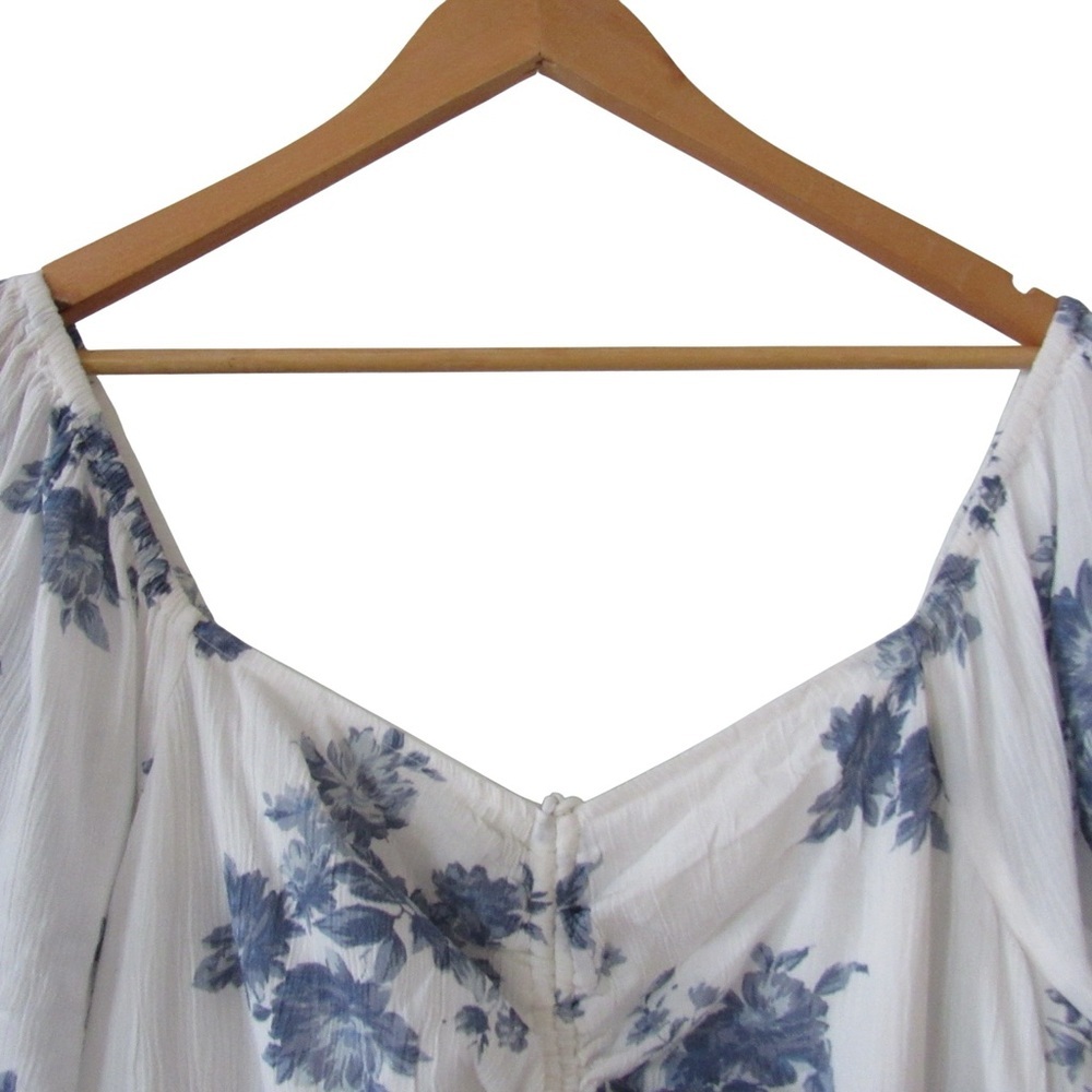 American Eagle Outfitters White Blue Floral Mini Dress XL Smocked Peasant Boho - Picture 3 of 11
